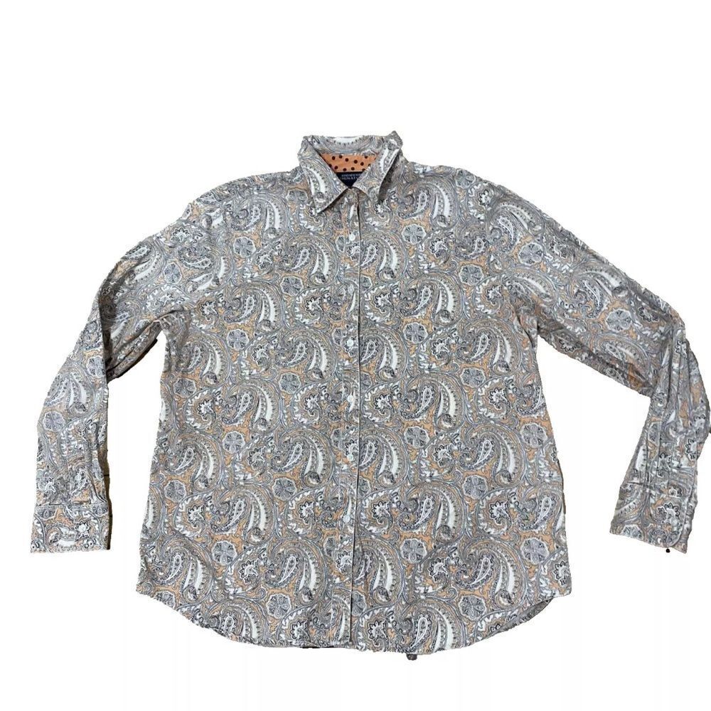 Jones New York Signature Paisley Button Shirt Women L Western Orange Floral Top